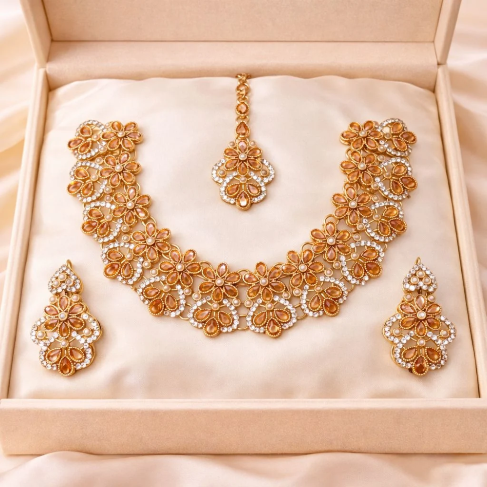 Royal Ruby Floral Bridal Jewelry Set