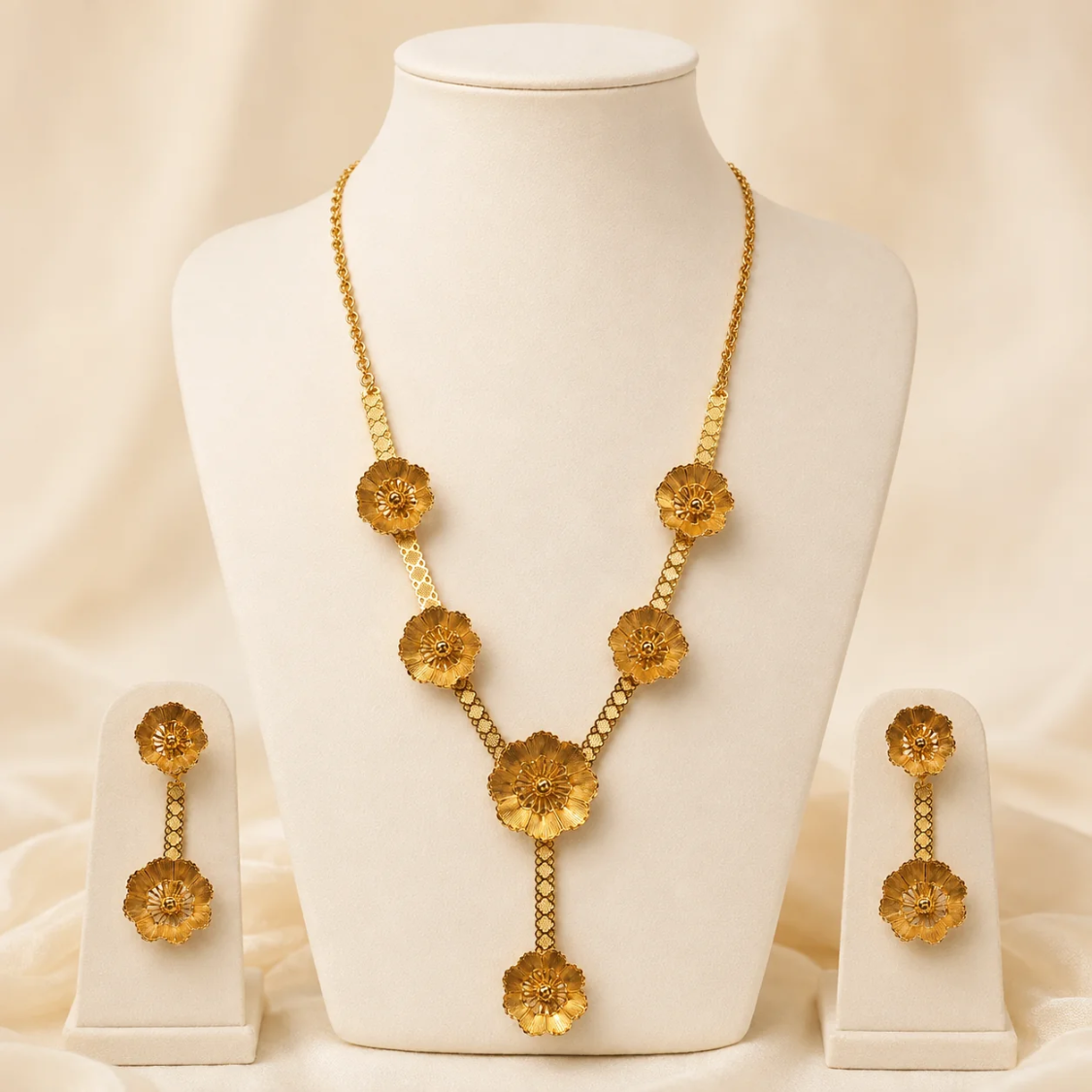 Elegant Floral Gold Plated Necklace & Earrings Set