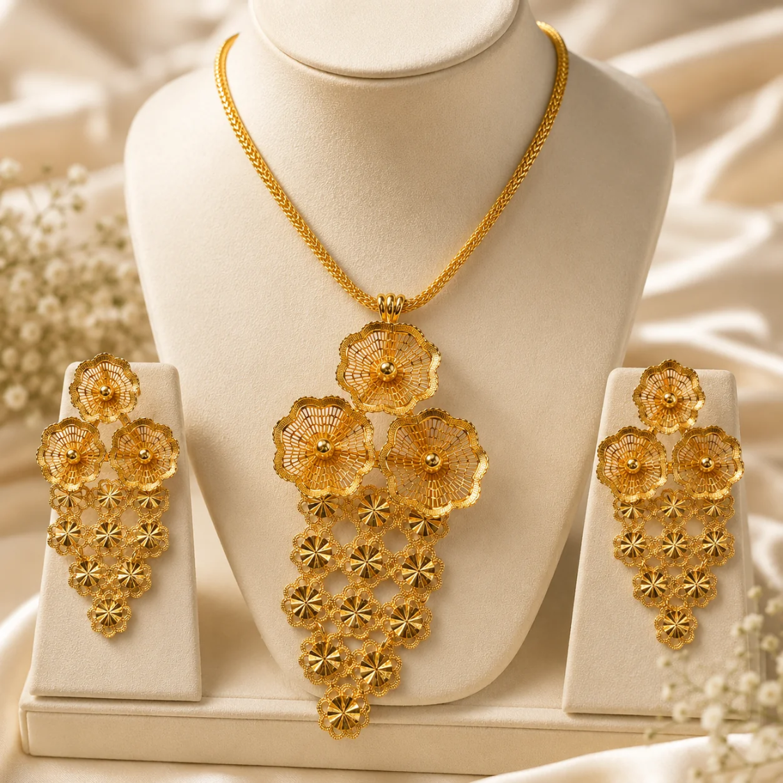 Luxury Floral Gold Plated Jewelry Set
