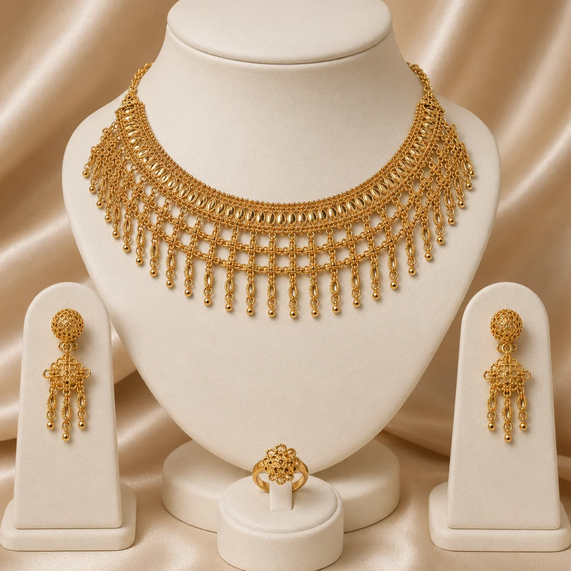 Luxury Gold-Plated Fringe Necklace Jewelry Set – 4 Pcs