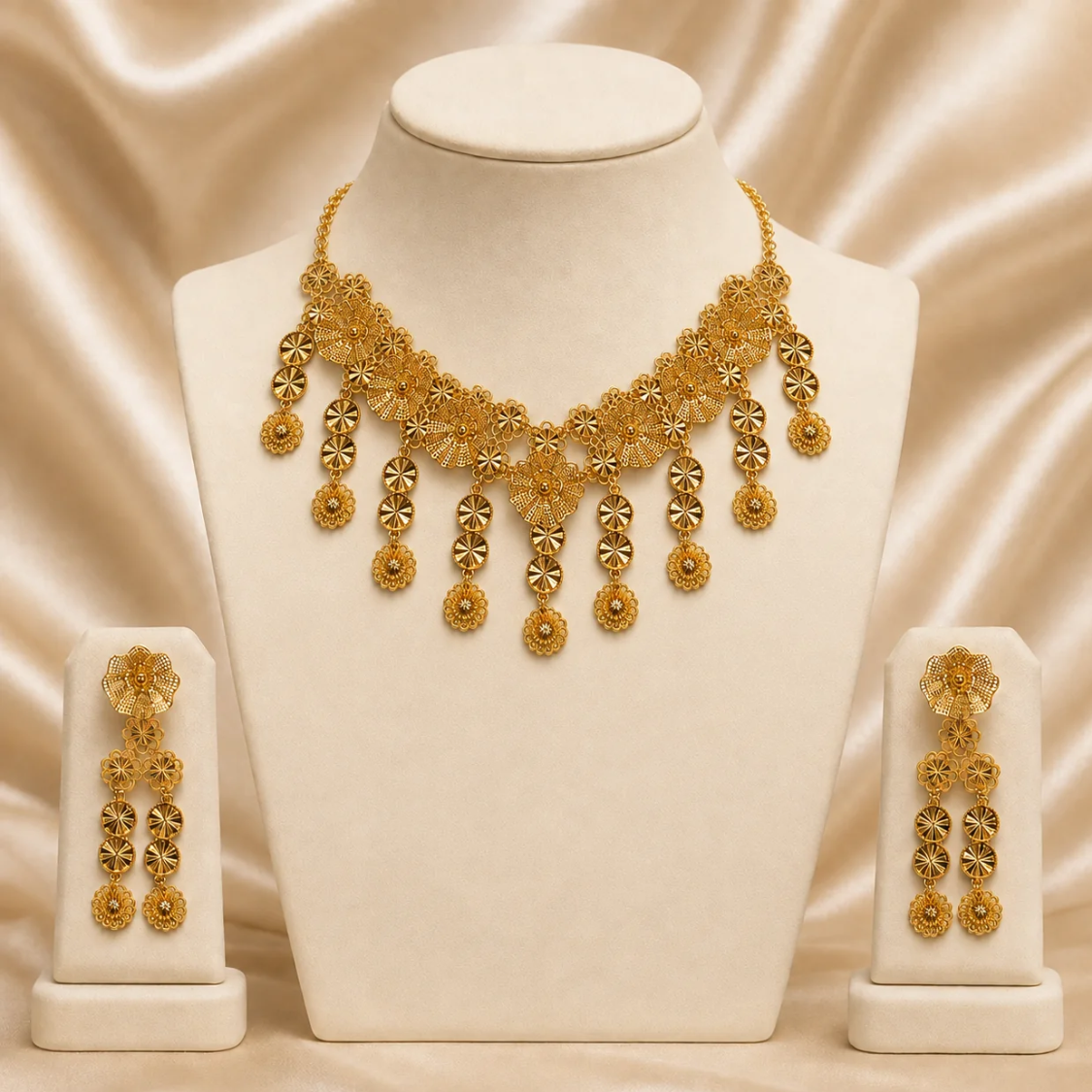 Luxury Gold-Plated Floral Dangle Necklace Set – 2 Pcs