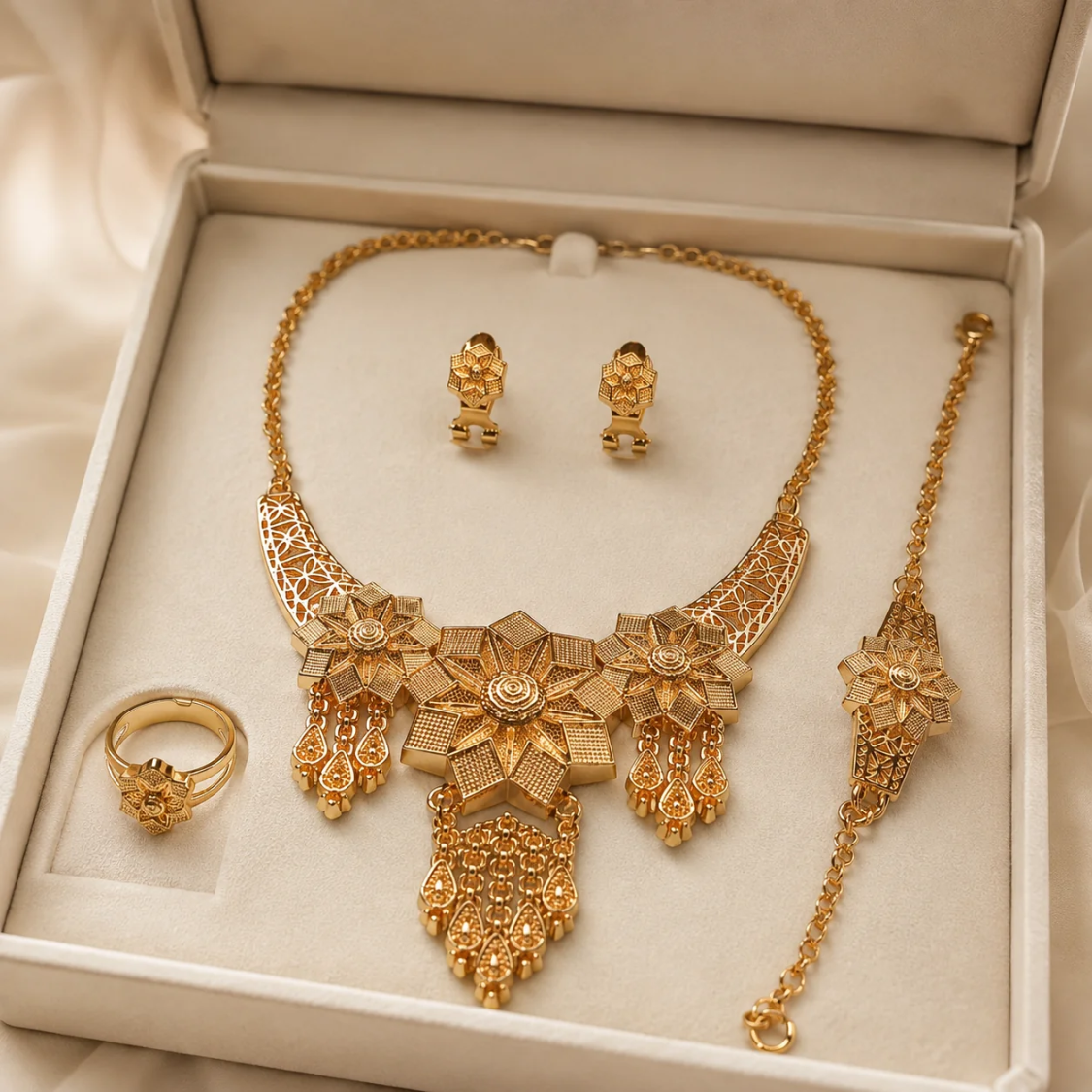 Luxury Gold-Plated Floral Jewelry Set – 4 Pcs