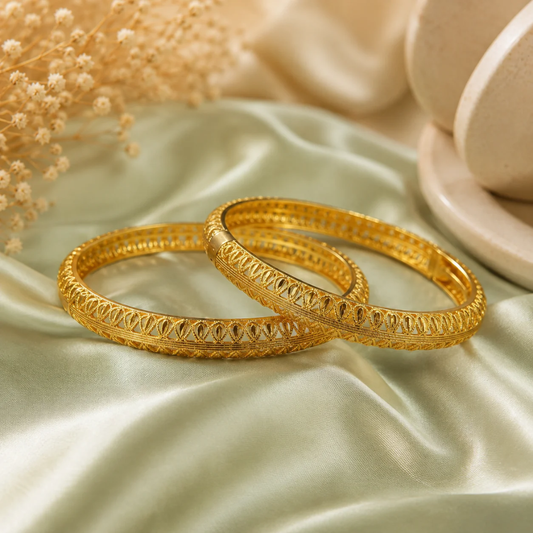 Classic Gold-Plated Textured Bangles (Pair)