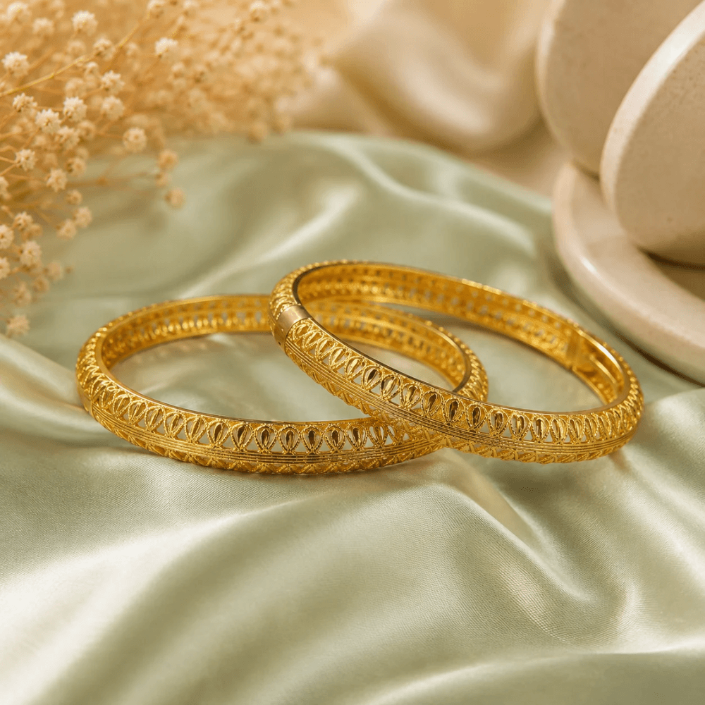 Classic Gold-Plated Textured Bangles (Pair)