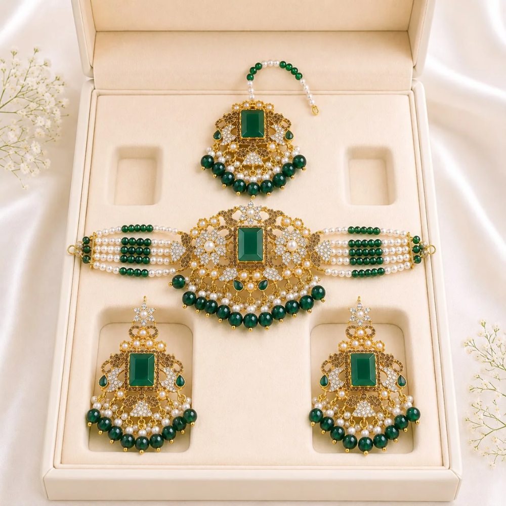 Royal Ruby Pearl Choker Jewelry Set