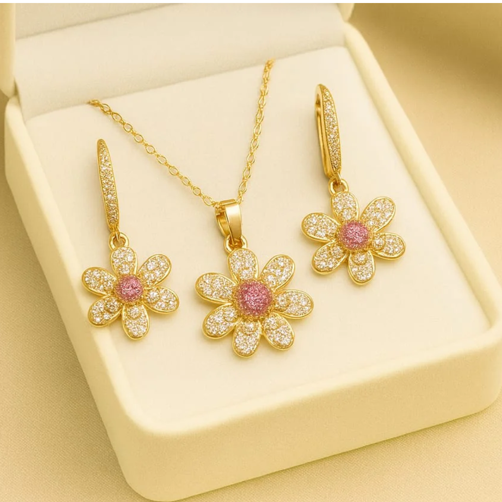 Silver Floral Zircon Jewelry Set