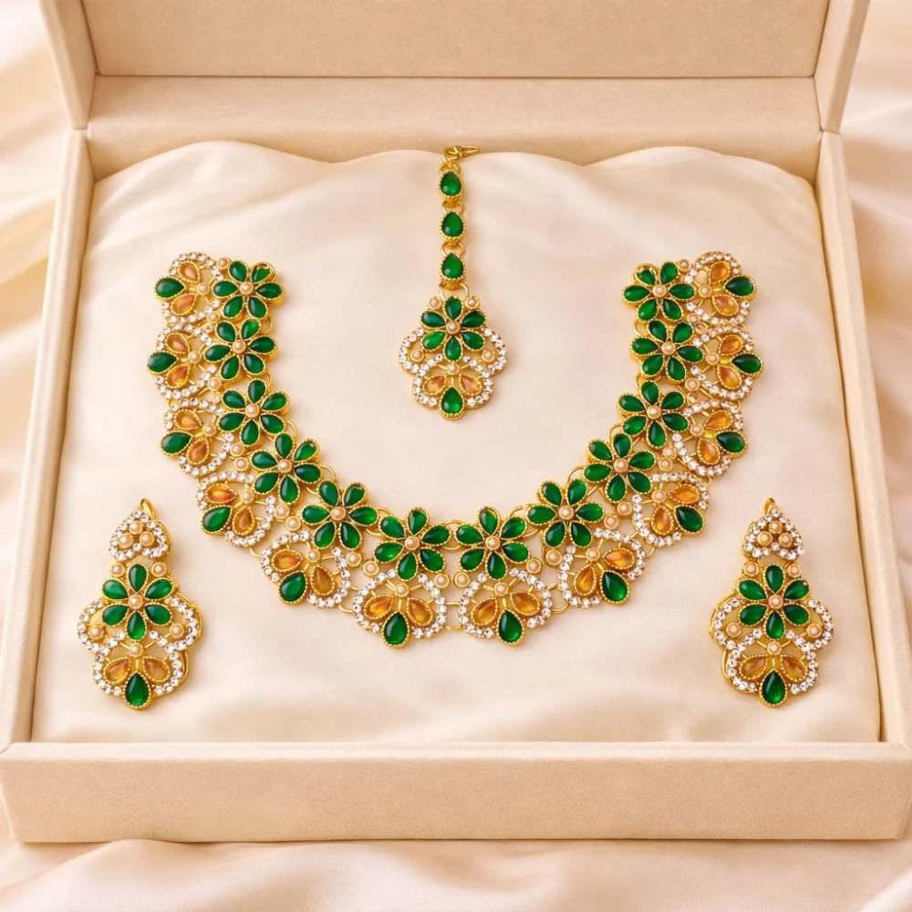 Royal Ruby Floral Bridal Jewelry Set