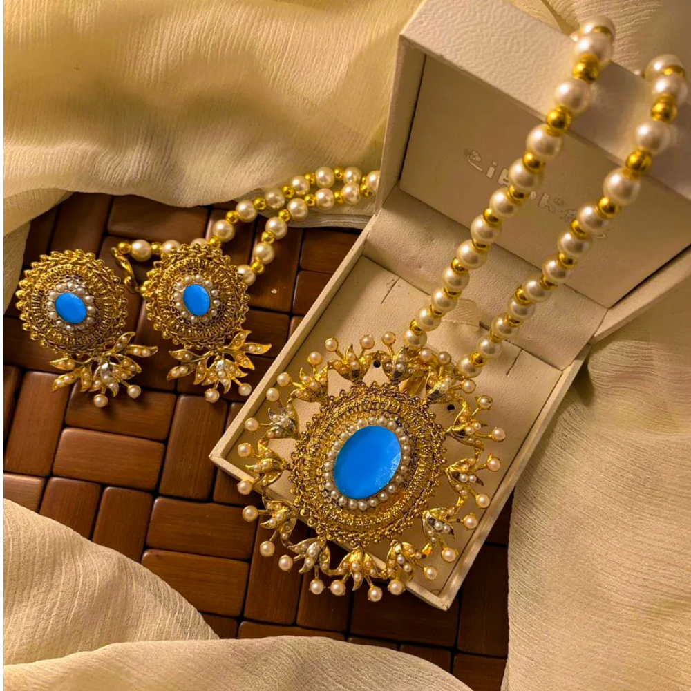 Royal Blue Pearl Gold-Plated Jewelry Set