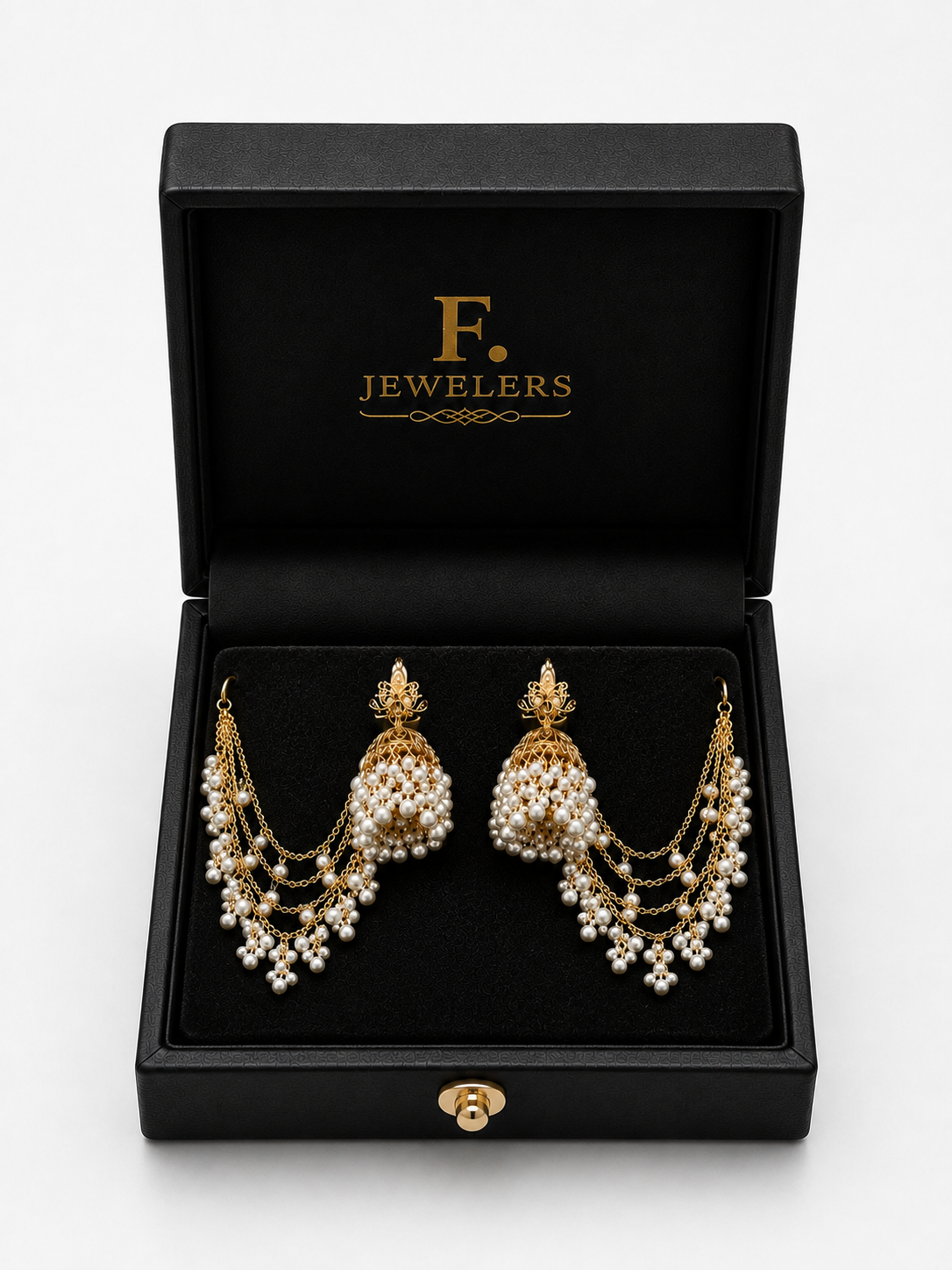 F. Jeweler Royal Pearl bahu bali jhumka with ear chain