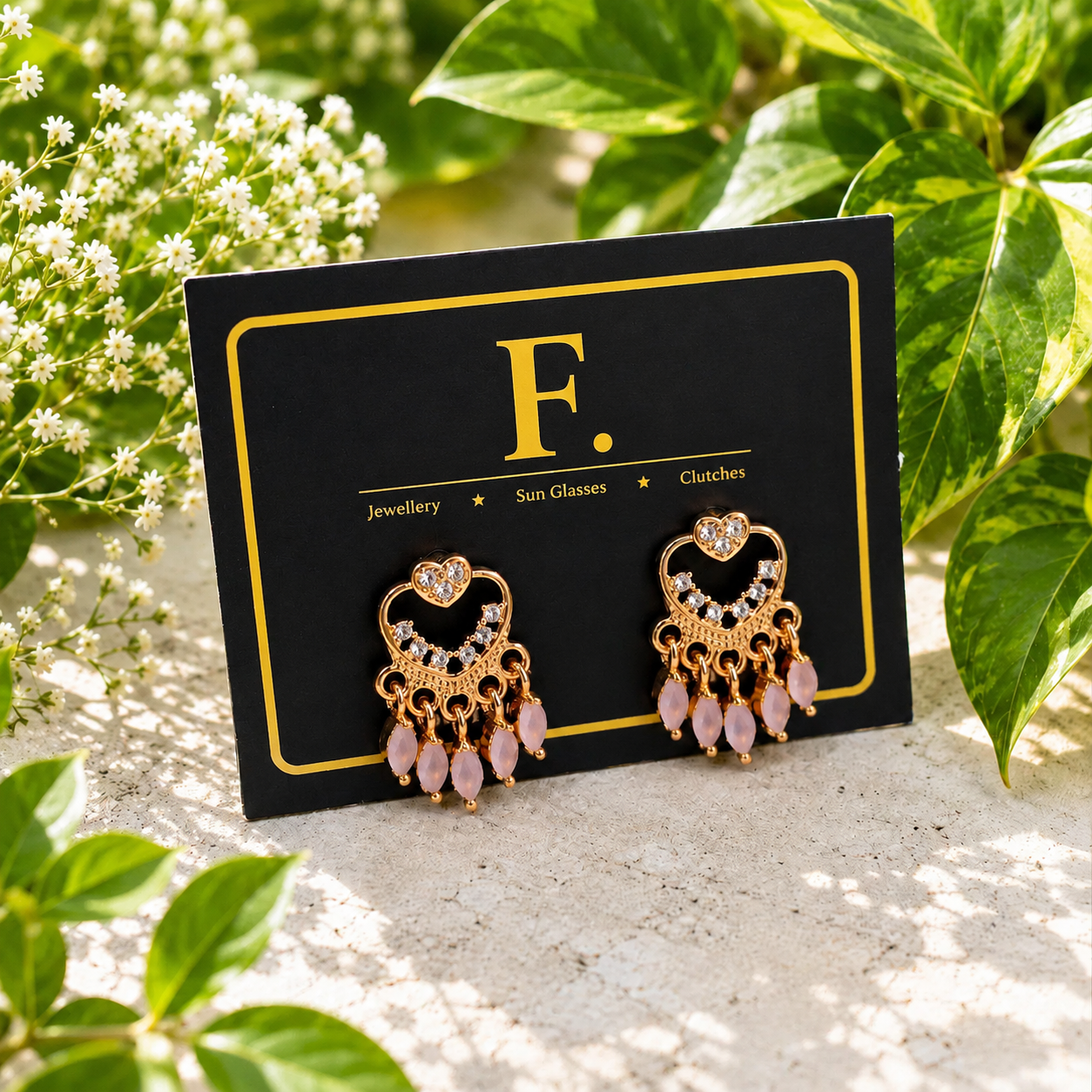 Rose Gold Heart Crystal Tassel Earrings