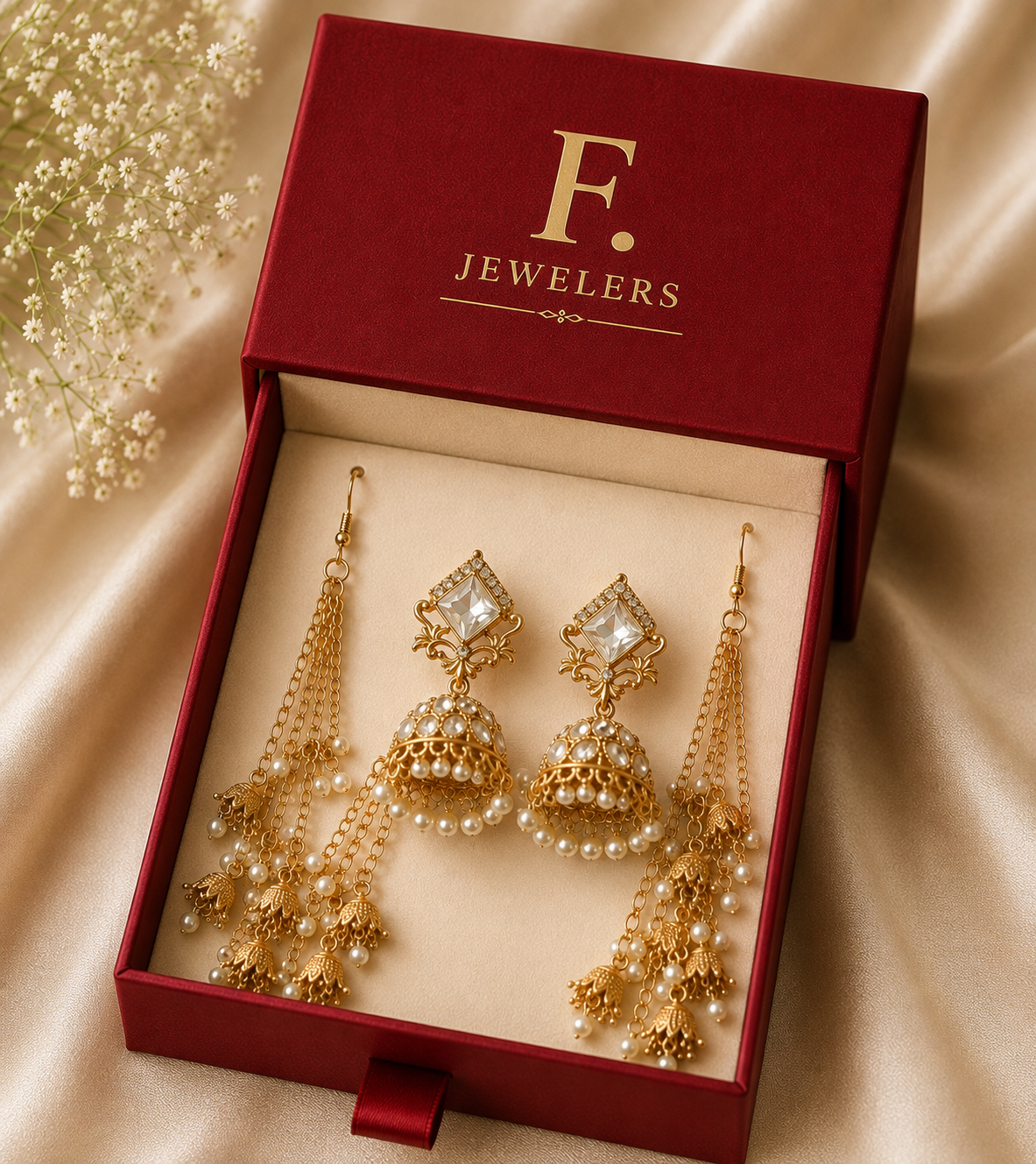 F. Royal Pearl Jhumka Earrings