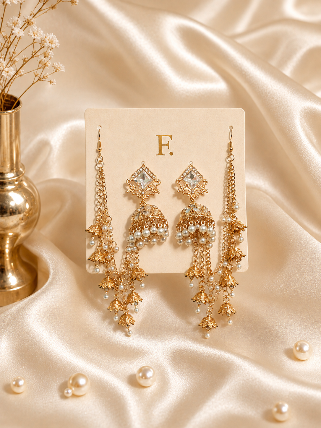 F. Royal Pearl Jhumka Earrings