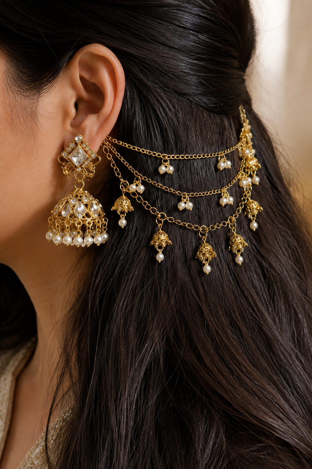 F. Royal Pearl Jhumka Earrings
