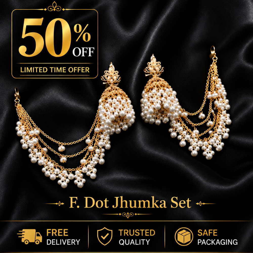 F. Jeweler Royal Pearl bahu bali jhumka with ear chain