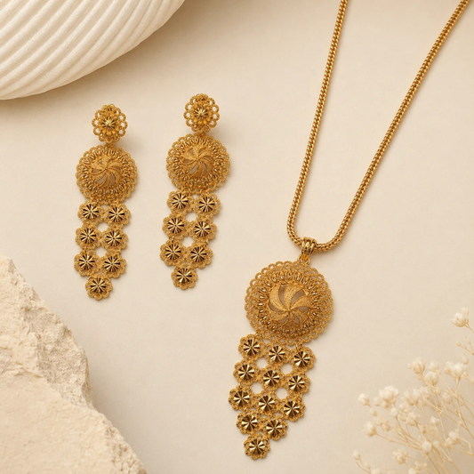 Vintage Gold Filigree Floral Jewelry Set