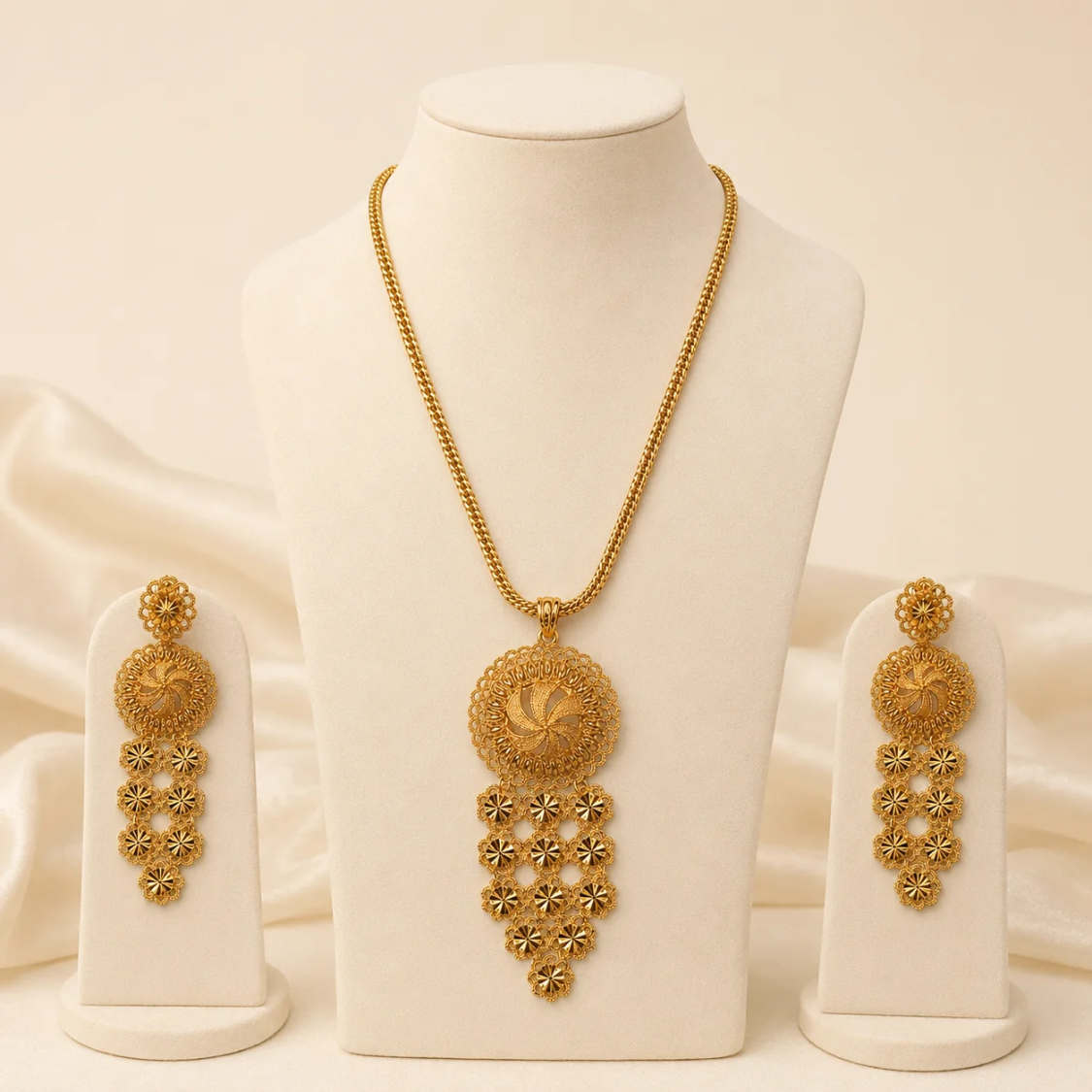 Vintage Gold Filigree Floral Jewelry Set