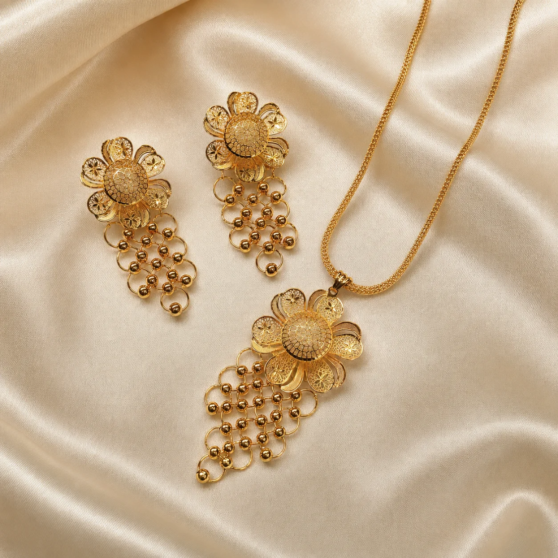 Luxury Gold-Plated Round Pendant Necklace Set – 2 Pcs