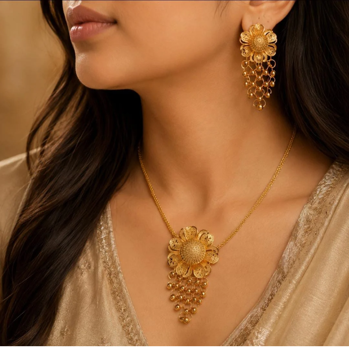 Luxury Gold-Plated Round Pendant Necklace Set – 2 Pcs