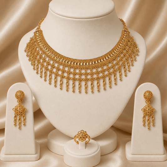 Luxury Gold-Plated Fringe Necklace Jewelry Set – 4 Pcs