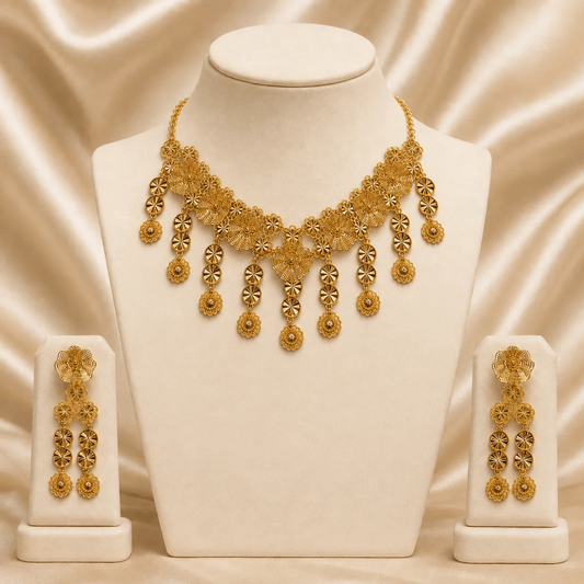 Luxury Gold-Plated Floral Dangle Necklace Set – 2 Pcs