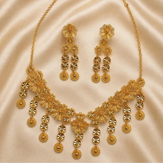 Luxury Gold-Plated Floral Dangle Necklace Set – 2 Pcs