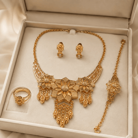 Luxury Gold-Plated Floral Jewelry Set – 4 Pcs