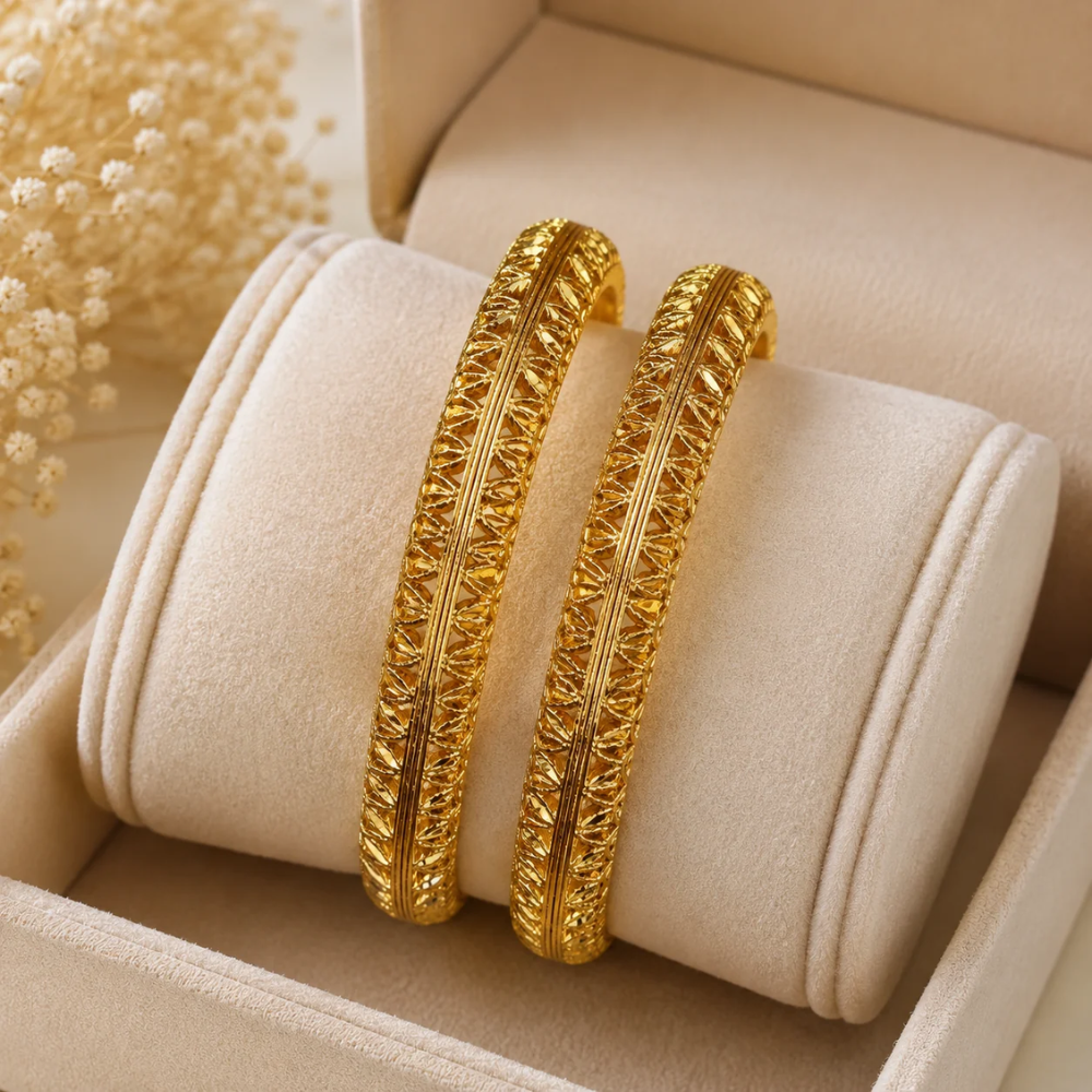 Classic Gold-Plated Textured Bangles (Pair)