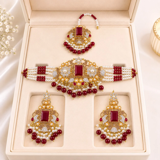 Royal Ruby Pearl Choker Jewelry Set